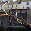 Working on the sail.