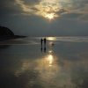 Walking the dog on Sheringham beach in the evening