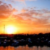 Yachts, boats and sunset.