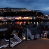 Whitby Harbour by night from steps up tp Abbey