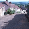 A cobbled street.