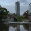 Boat leaving the 'Rochdale Nine' and entering Castlefields Basin.