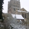 Snow over Tewkesbury Abbey