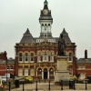 The Guildhall and statue of Isaac Newton in Grantham