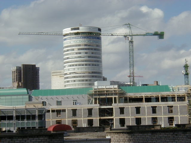 Birmingham's famous landmark, the Rotunda, surrounded by redevelopment