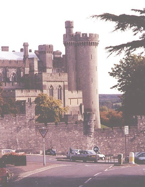 View of the castle from the street near the castle entrance.