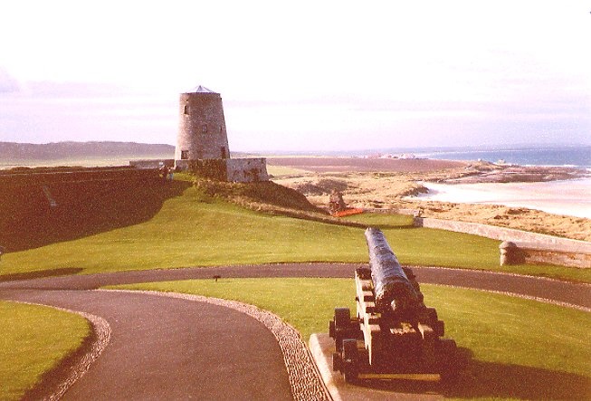 View of the castle outer yard and the coast line.