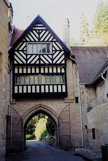 View of gate to inner courtyard at Cragside House