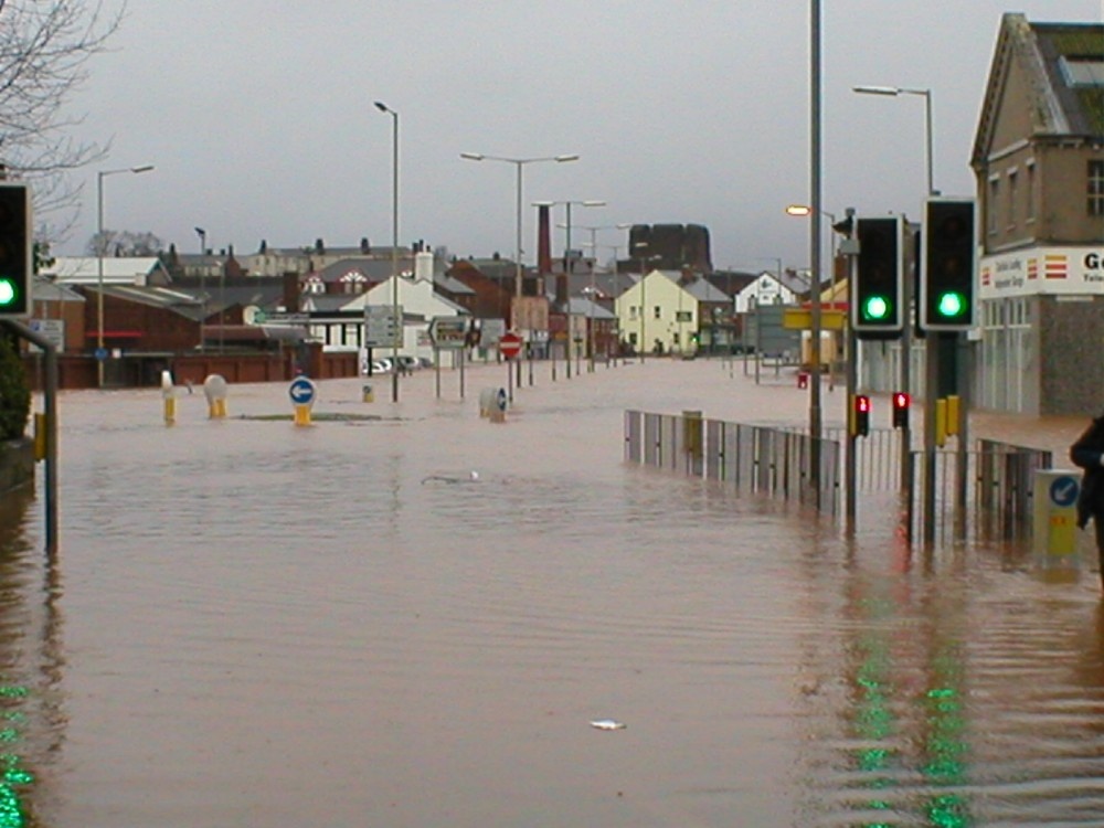 "Picture of Caldugate in Carlisle during the flood of Jan 2005" by Tony