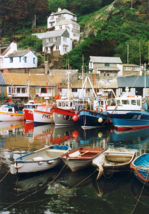 Boats in Polperro Harbour Cornwall. This picture was taken in the summer of 1987.