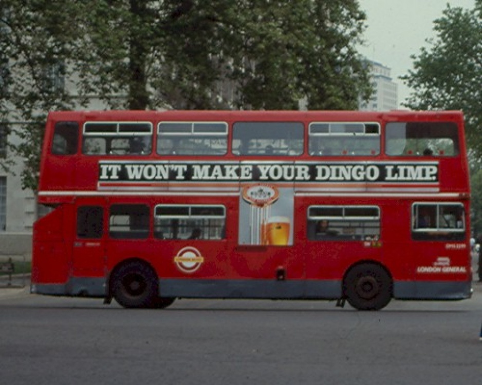 London Bus (1990). Advert for a low alcohol Australian beer.