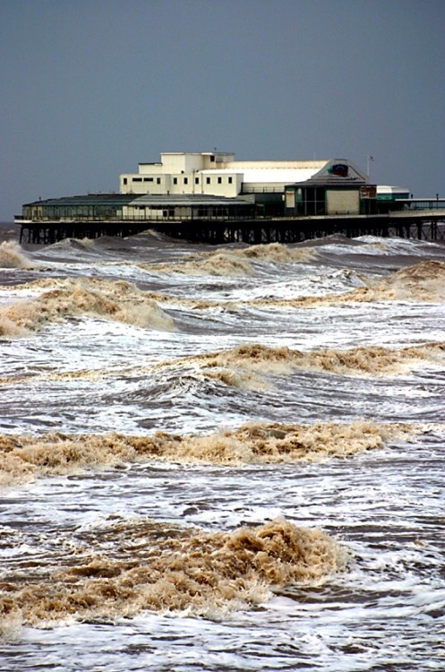 Central Pier, Blackpool, during a winter storm.