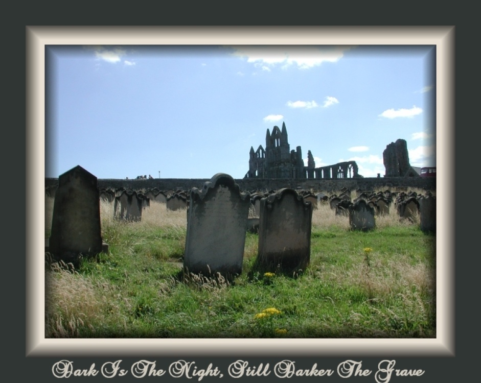 A section of the graveyard at Whitby Abbey in Yorkshire