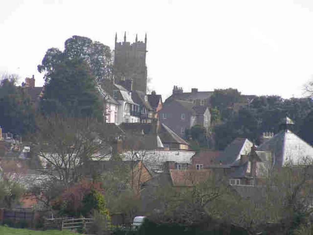 Langport in Somerset. All Saints church on the hill overlooking the town