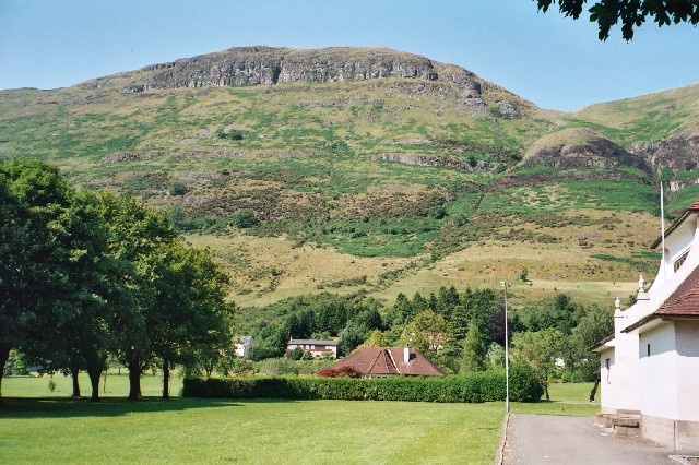A view of 'Craigleith' rising above the Cochrane Park, Alva, Clackmannanshire, Scotland.