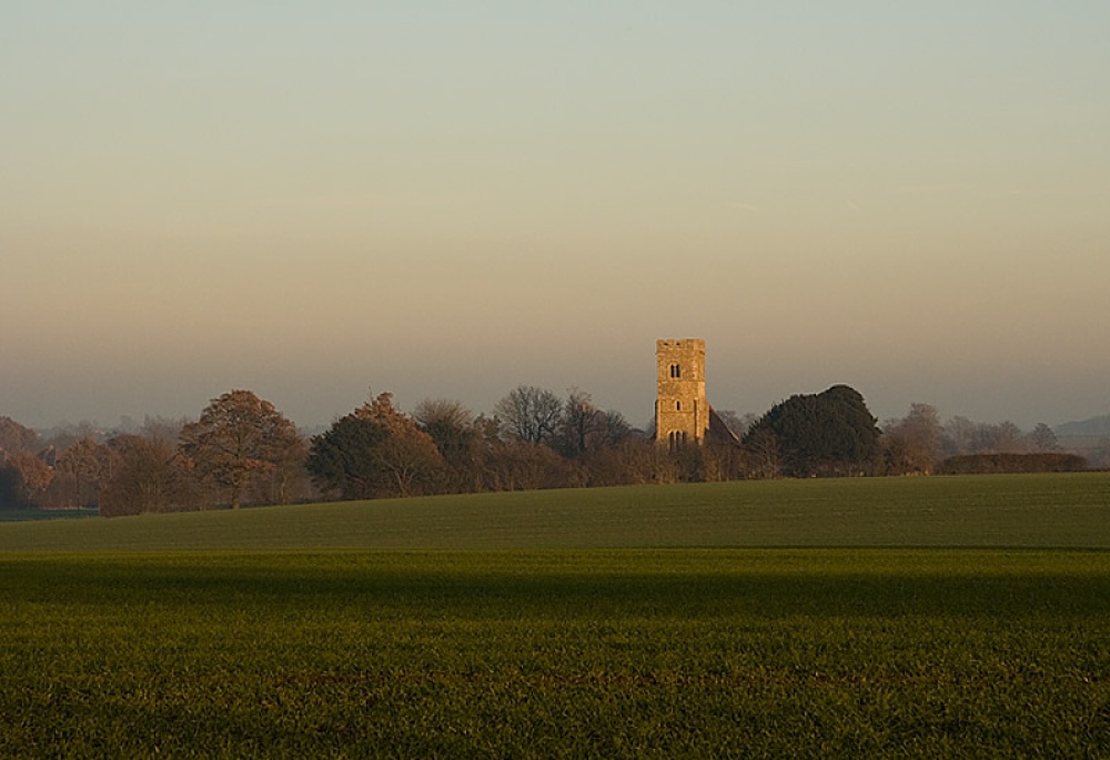 A view of St.Botolph's Church, Beauchamp Roding, across the fields.