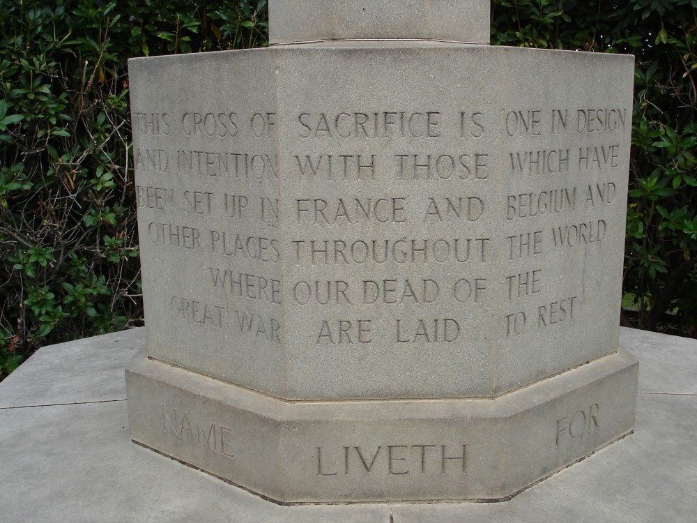 The inscription on the War Memorial at Whithall Cemetry, Darwen, Lancashire.