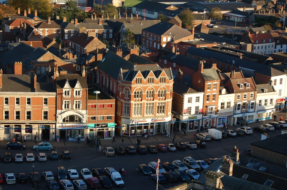 A view of Boston's famous market place as seen from up the Boston Stump, Lincolnshire