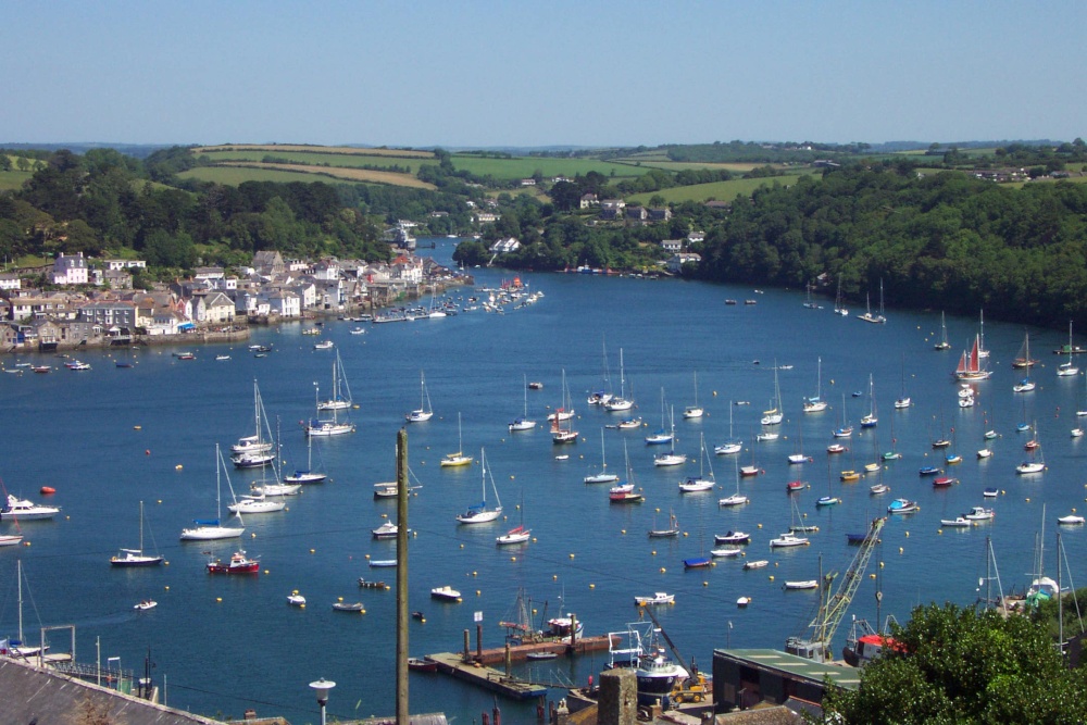 Looking over to Fowey, Cornwall, taken from St. Saviours Hill, Polruan, Cornwall June 2006.