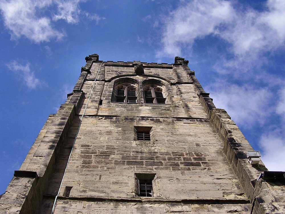 View of the church tower, Elvaston Church, Elvaston Castle, Derbyshire.