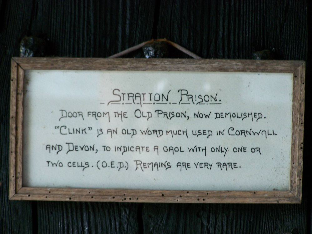Sign on the prison door found in st Andrews church porch Stratton, Cornwall, England