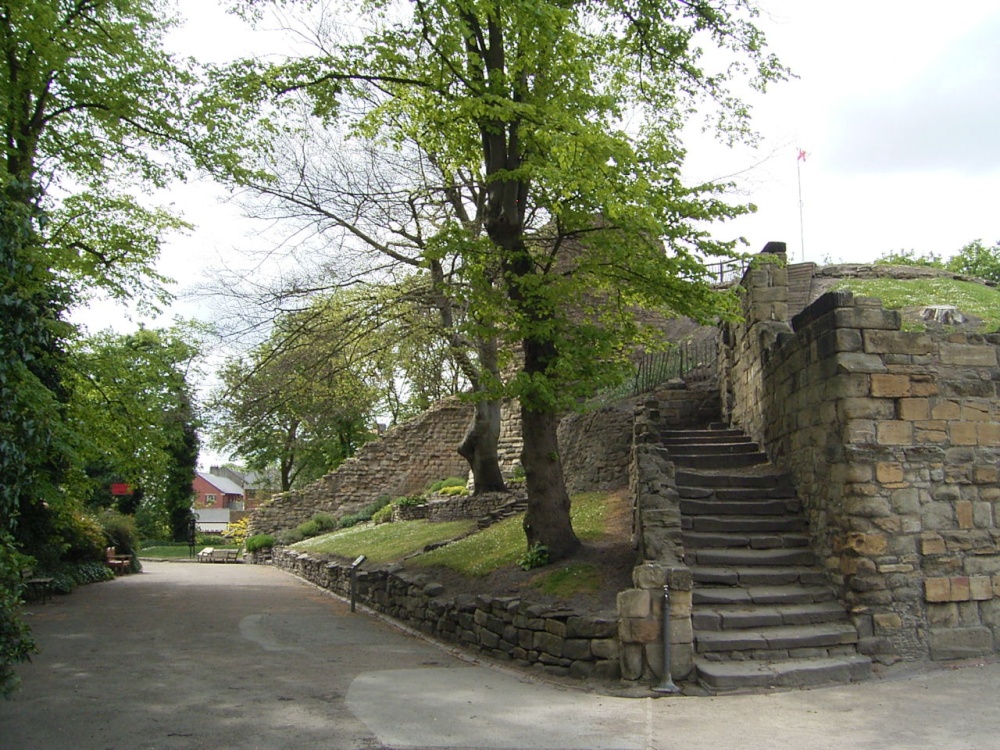 Steps up to the Castle Keep. Pontefract, West Yorkshire