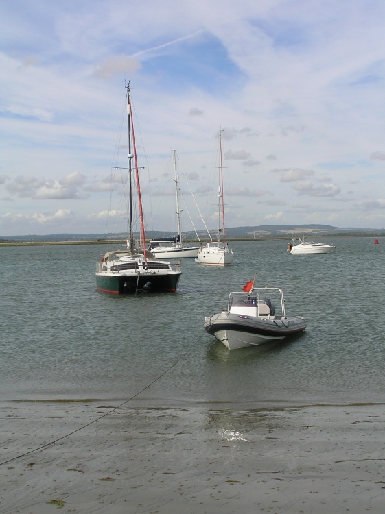 Moored boats at East Head, Chichester, West Sussex