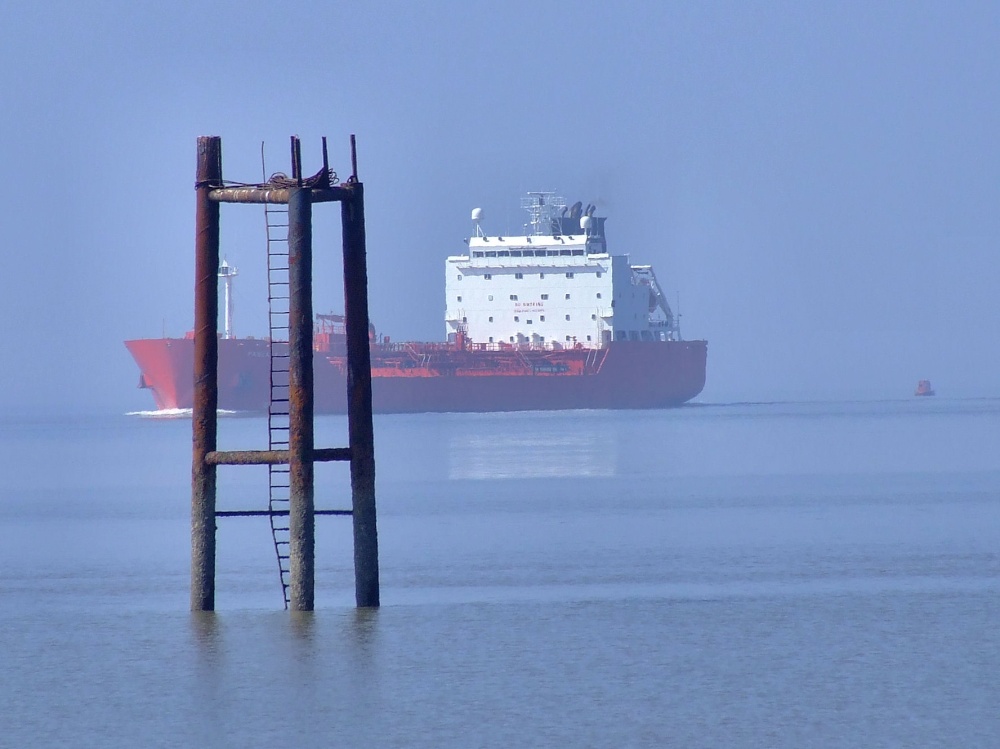 Another cargo ship leaves the Humber, Kilnsea, East Riding of Yorkshire
