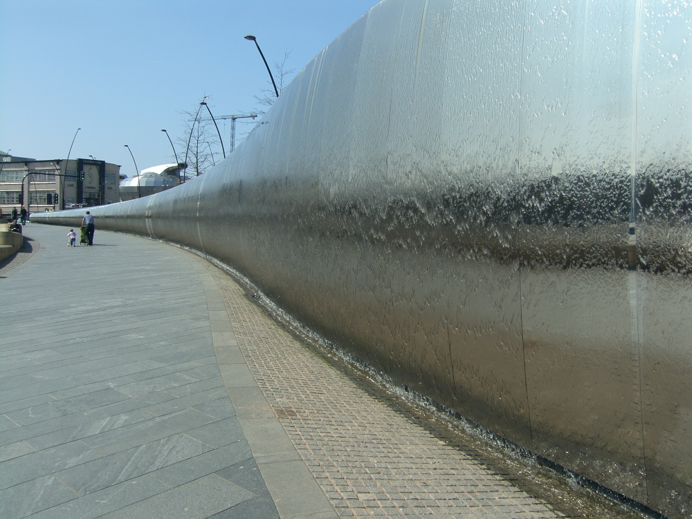 Wall of water outside train station