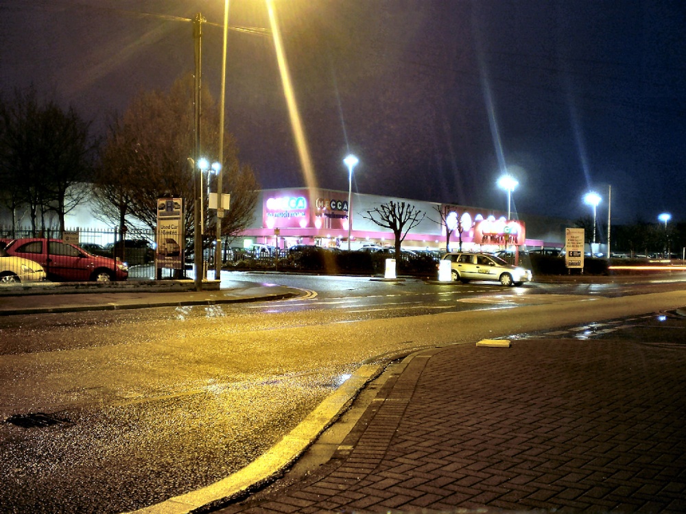 Night time view of Queens Road Beeston, Nottingham