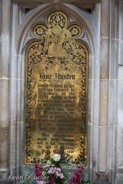 Bronze plaque by Jane Austen's tomb.