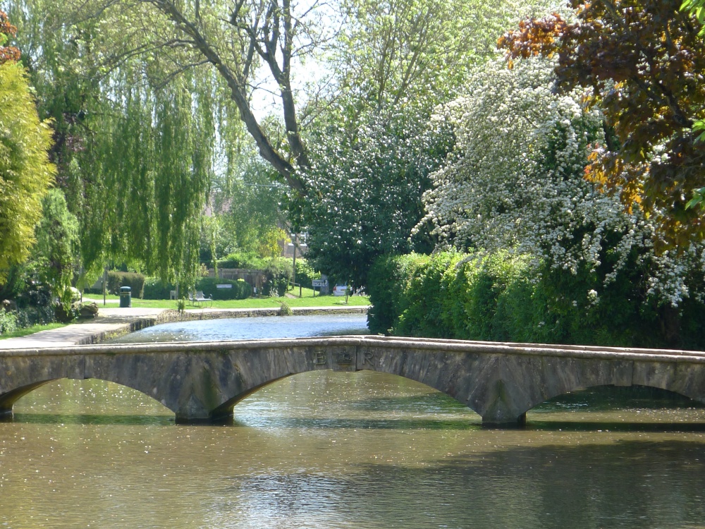 A low arched stone bridge