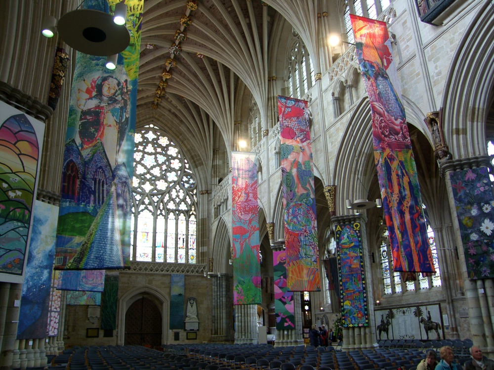 Exeter Cathedral, colourful interior, 15th June 2009