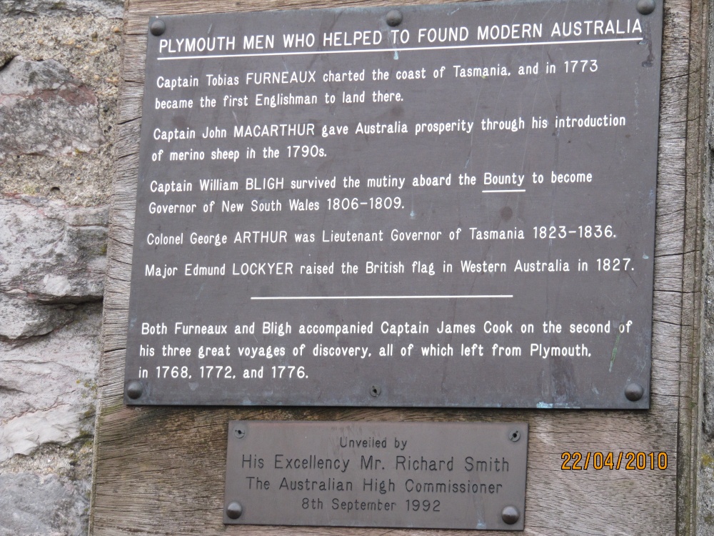 Historical plaque with the names of  Plymouth men who were founders of Australia.