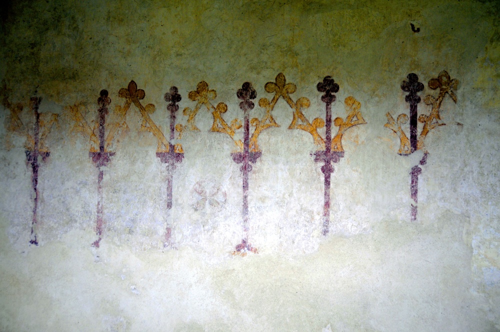 Inside Whitcombe Church, wall paintings