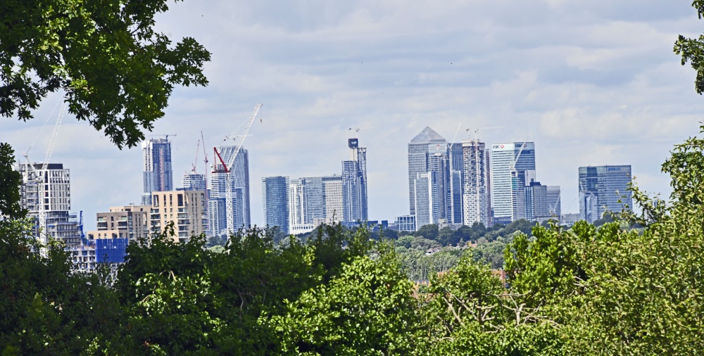Canary Wharf London from Eltham Palace Garden