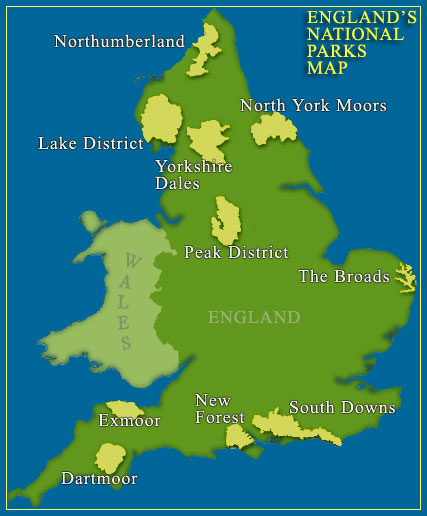 England National Parks. Peak District, Northumberland, The New Forest and more, with pictures, map, tourist info 
