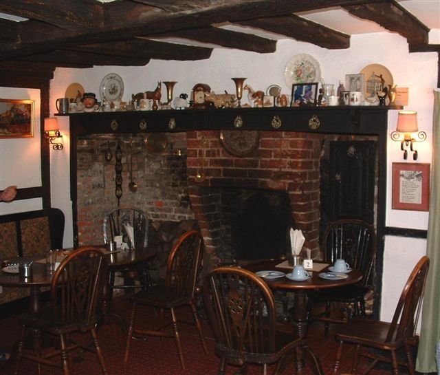 April Garden Tea Room hearth, 16th century building, Mayfield, East Sussex.