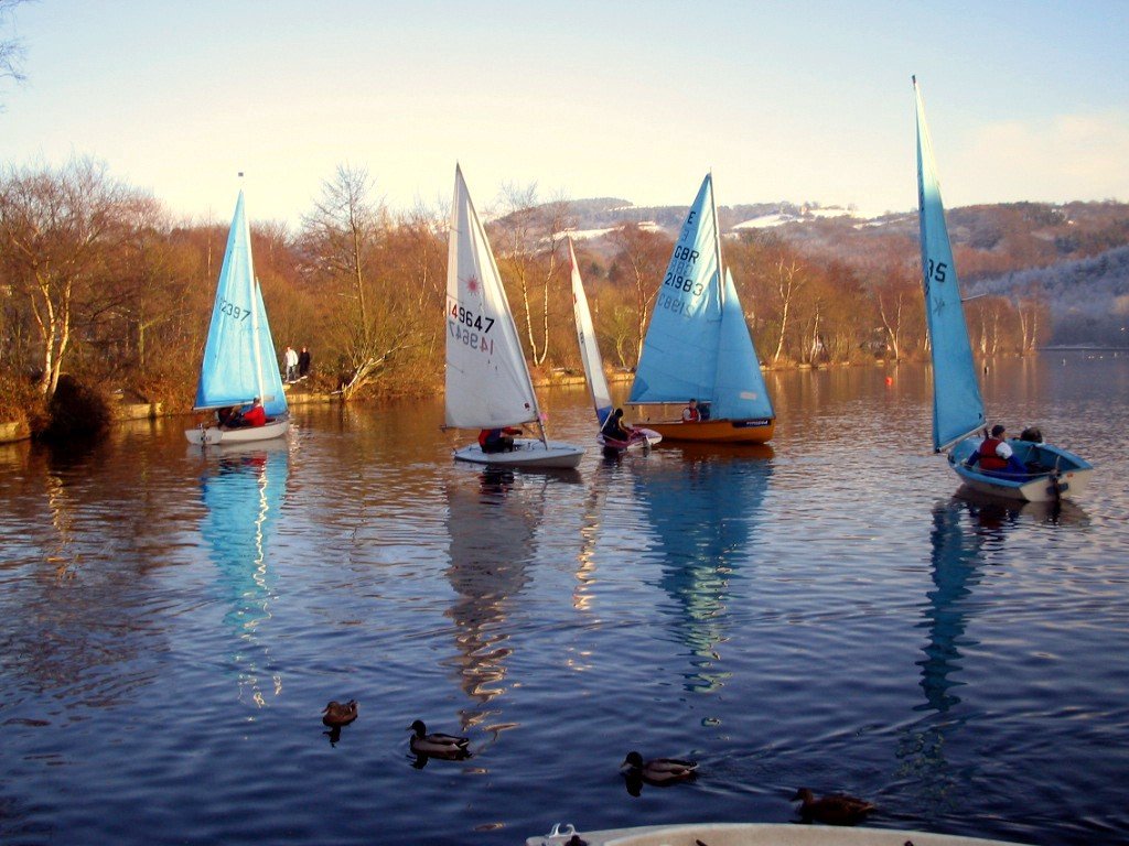 Yachts on Compstall Lake, Compstall, Greater Manchester.