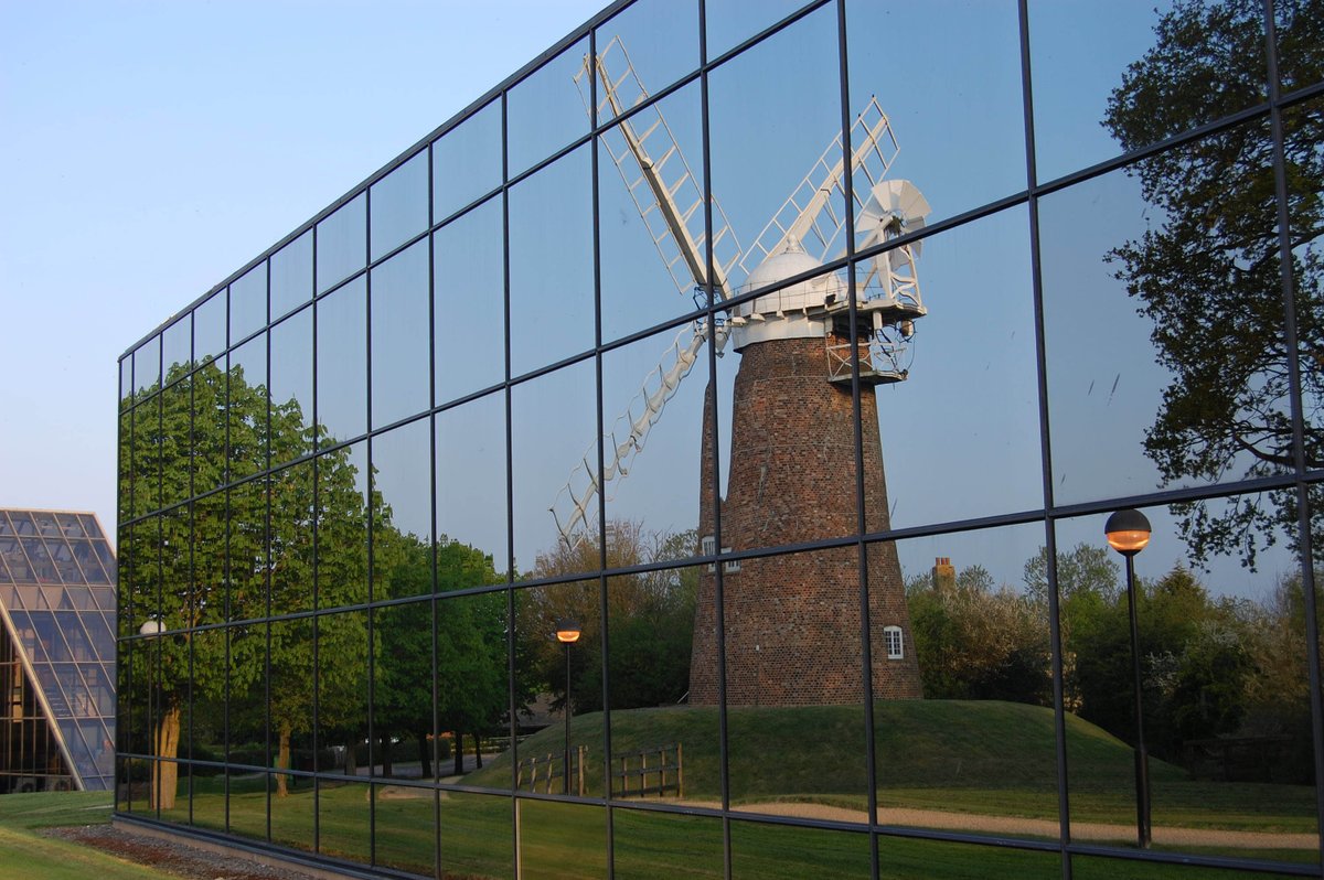 Reflection of a windmill on a business park in Swindon