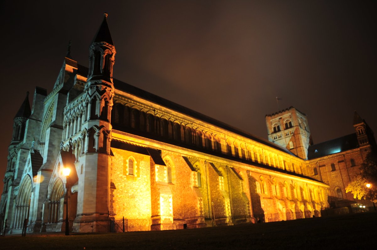 St Albans Cathedral at night