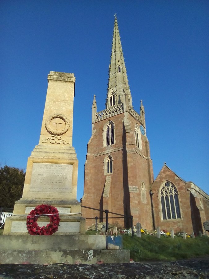 All Saints Church at Braunston, Northants with War Memorial.