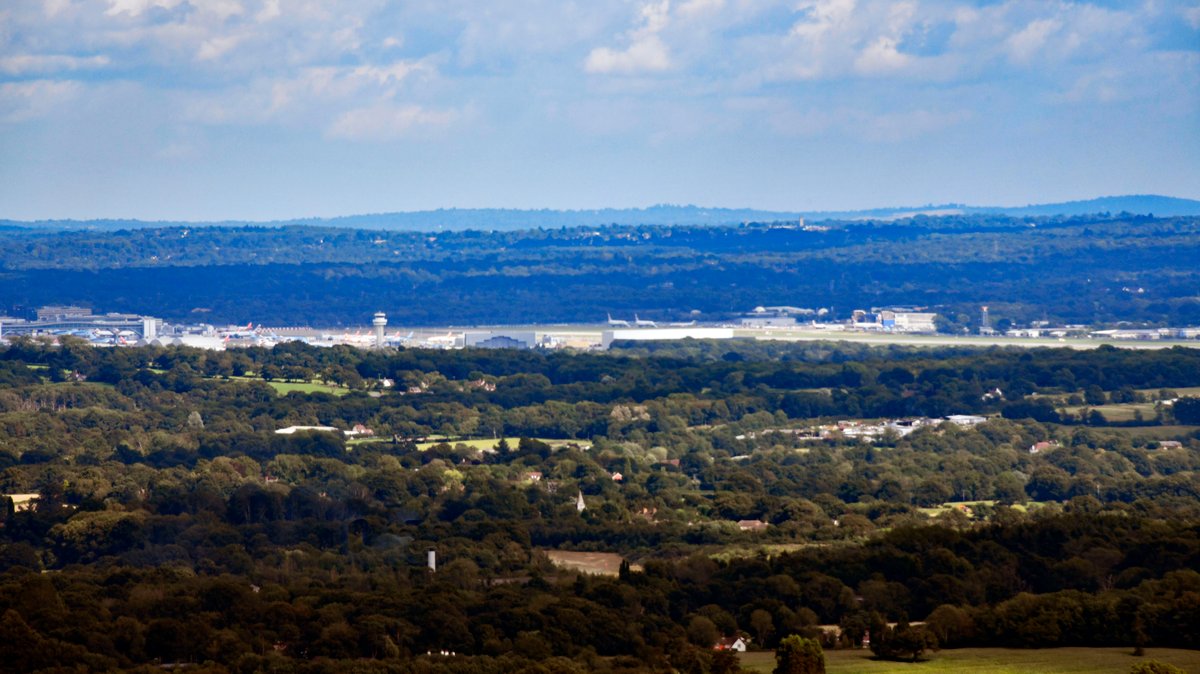 Gatwick Airport from Leith Hill, distance 15 miles