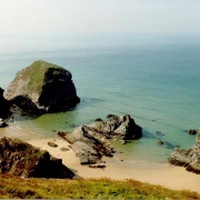 Bedruthan Steps in Newquay, Cornwall (Bedruthan was a mythical local giant)