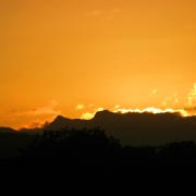 Sunset behind the Langdales as seen from Windermere.