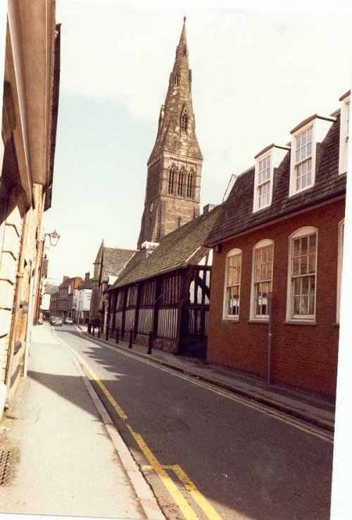 Guildhall Lane, with the Guildhall and the Cathedral, Leicester.