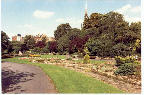 Castle Gardens with spire of St Mary de Castro Church