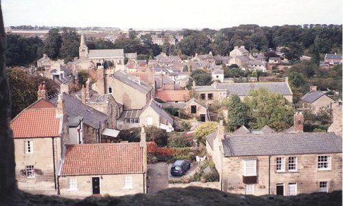 View of the town of Warkworth from Warkworth Castle, Northumberland