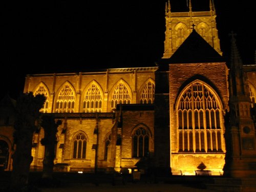 Sherborne Abbey at night