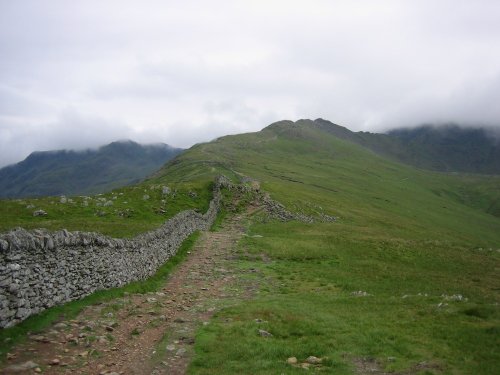 Towards Stridding Edge, Mt Helvellyn hidden in the clouds.